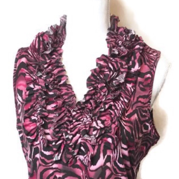 M Marc Bouwer Animal Print Ruffle Front Knit Top - Picture 2 of 5